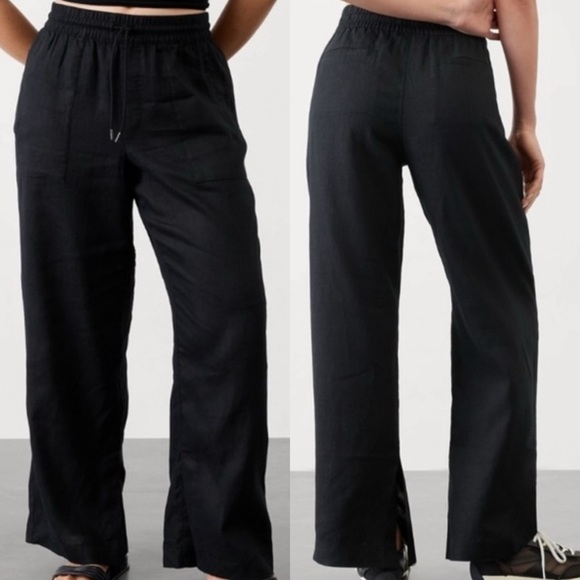 Athleta Retreat Linen High Rise Wide Leg Pant Black Small - Picture 1 of 7